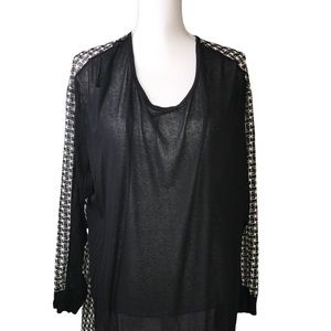 Nordstrom Bobeau Lightweight Sheer Blouse Top with Long Sleeves in Black…